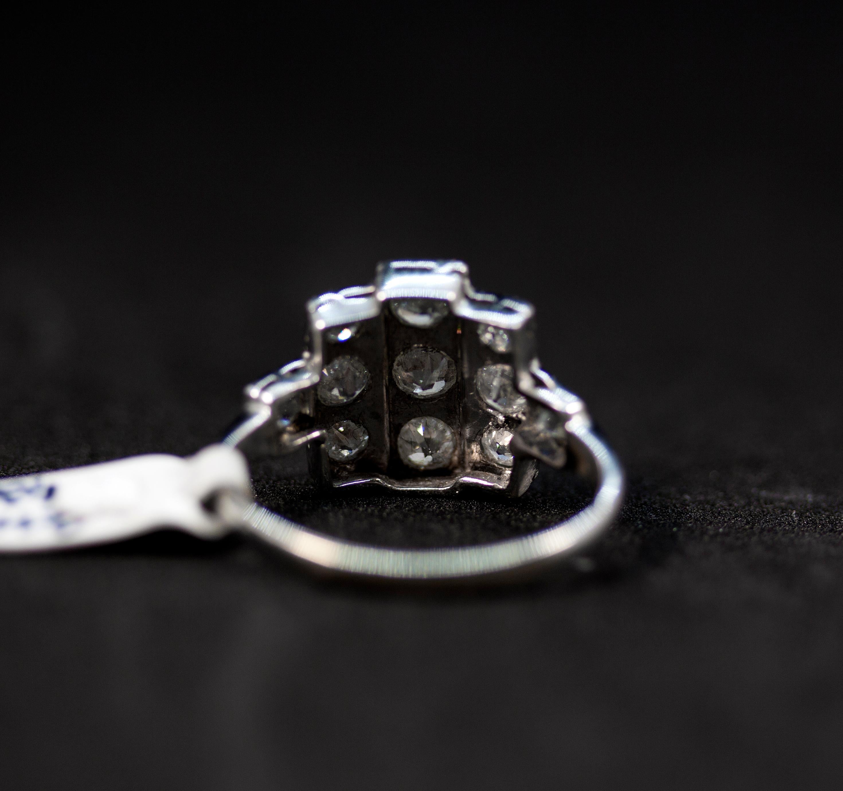 Old European Cut Antique Art Déco Diamond White Gold Cluster Cocktail Ring, Austria, Around 1930 For Sale