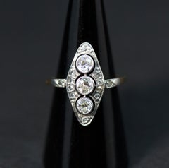 Antique Art Déco Diamond White Gold Navette Cocktail Ring, Austria, Around 1920