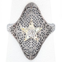 Antique Art Deco Diamond White Gold Star Cocktail Ring Size 6