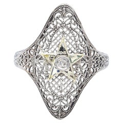 Antique Art Deco Diamond White Gold Star Cocktail Ring Size 6