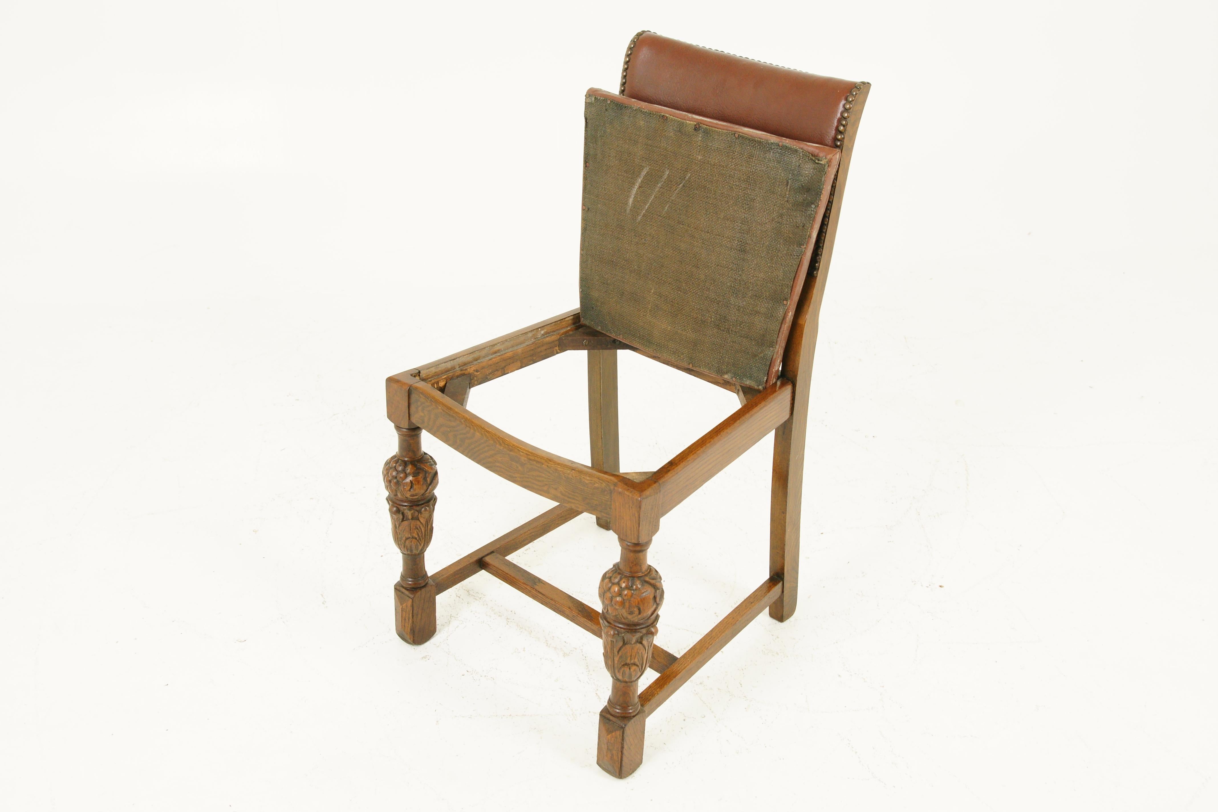 Antique Art Deco Dining Chairs, Bulbous Legs, Carved Oak, Scotland 1930, B1709B 3