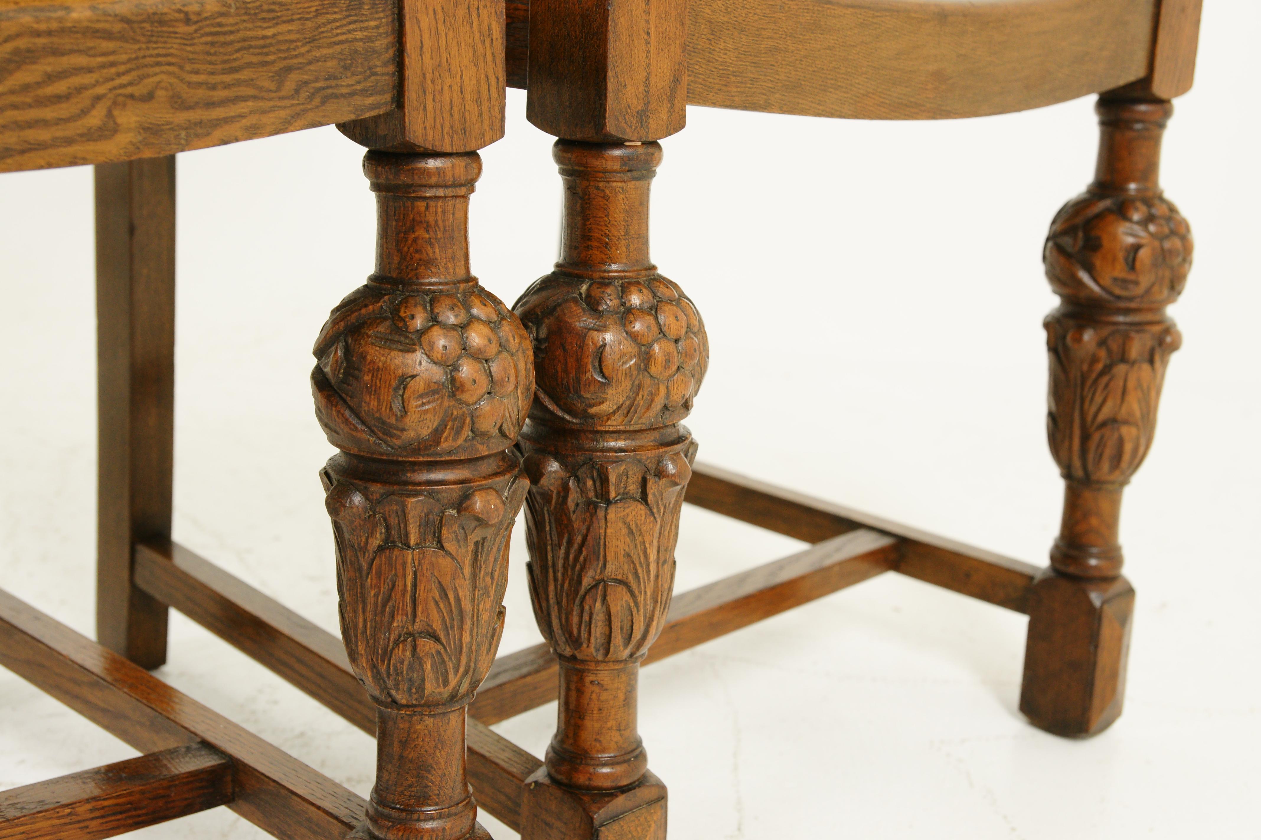 Scottish Antique Art Deco Dining Chairs, Bulbous Legs, Carved Oak, Scotland 1930, B1709B