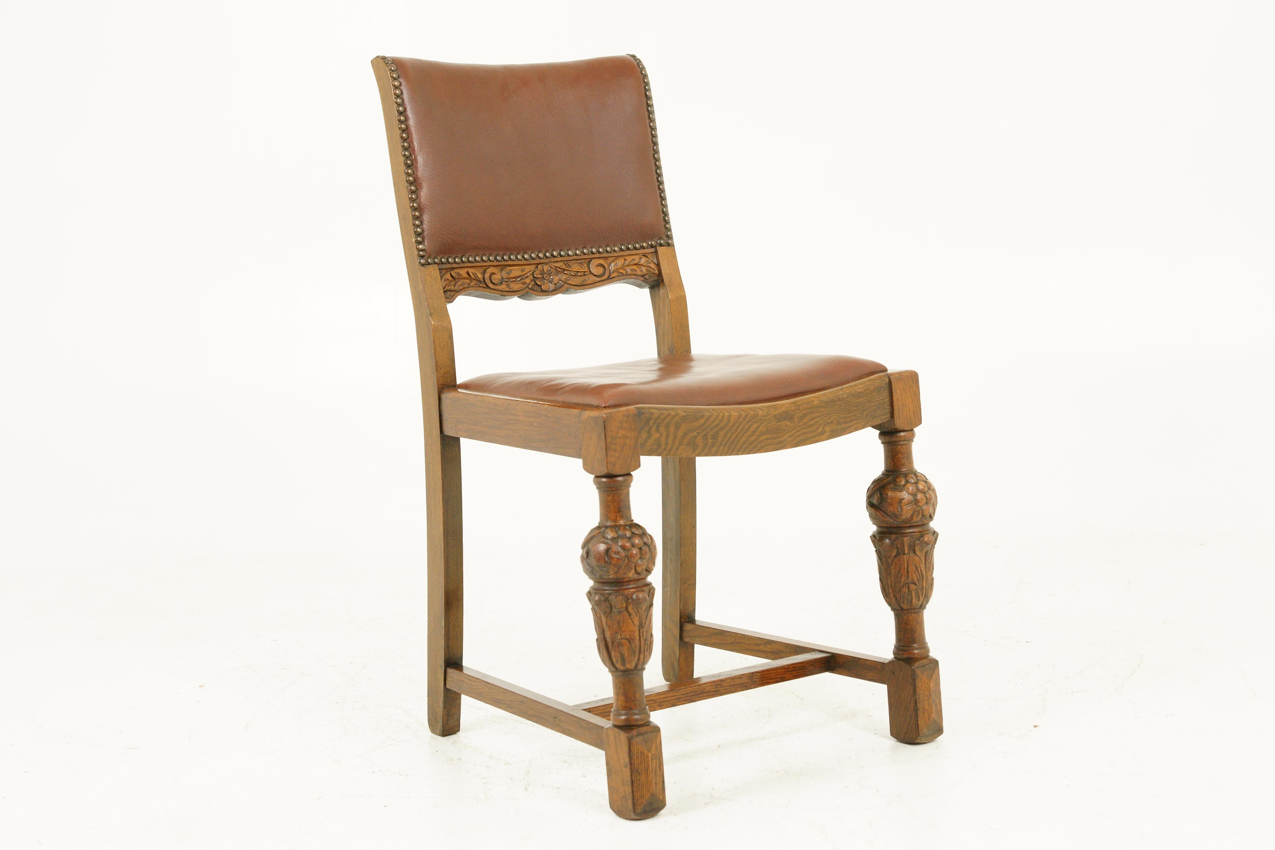 Antique Art Deco Dining Chairs, Bulbous Legs, Carved Oak, Scotland 1930, B1709B In Good Condition In Vancouver, BC