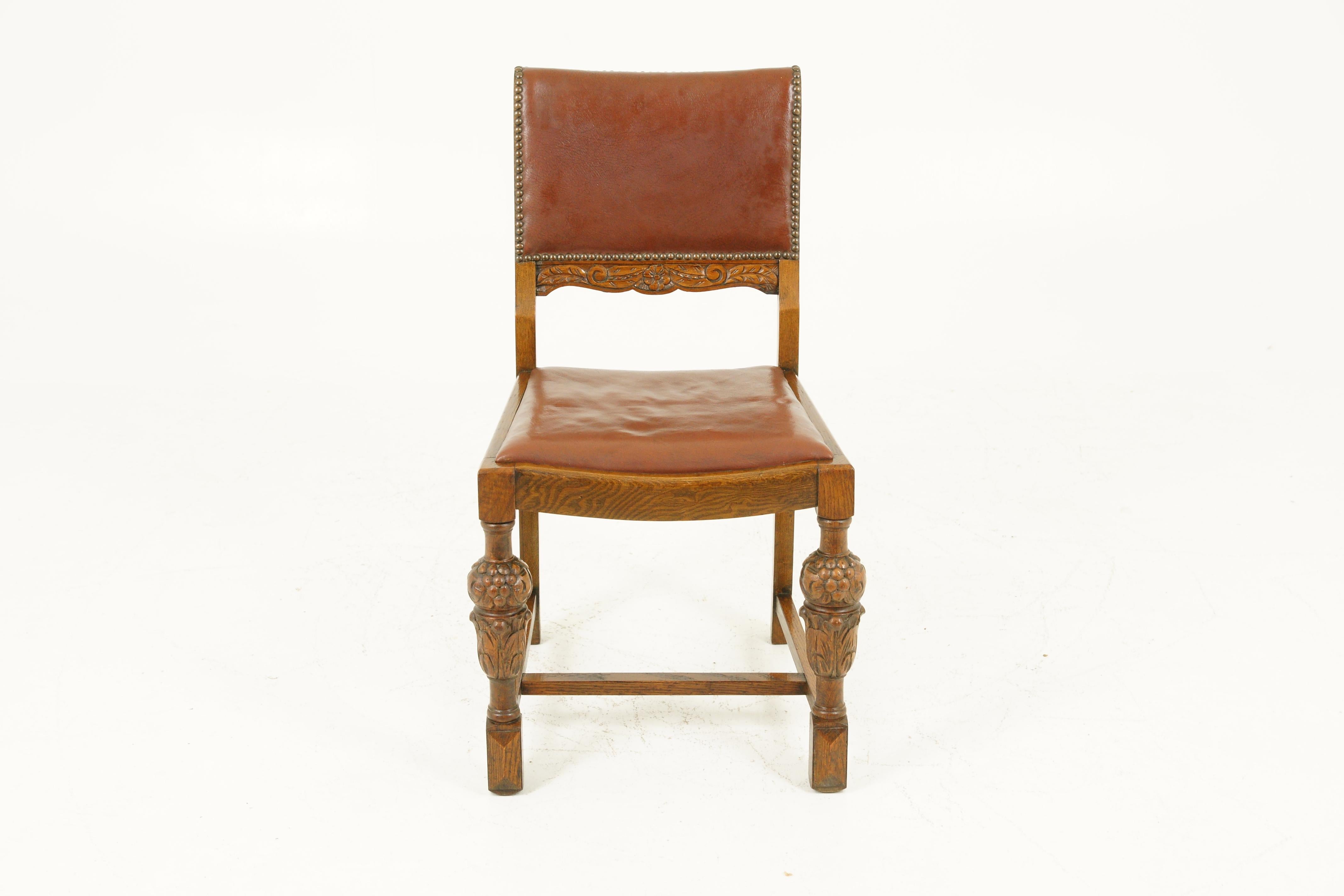 Mid-20th Century Antique Art Deco Dining Chairs, Bulbous Legs, Carved Oak, Scotland 1930, B1709B