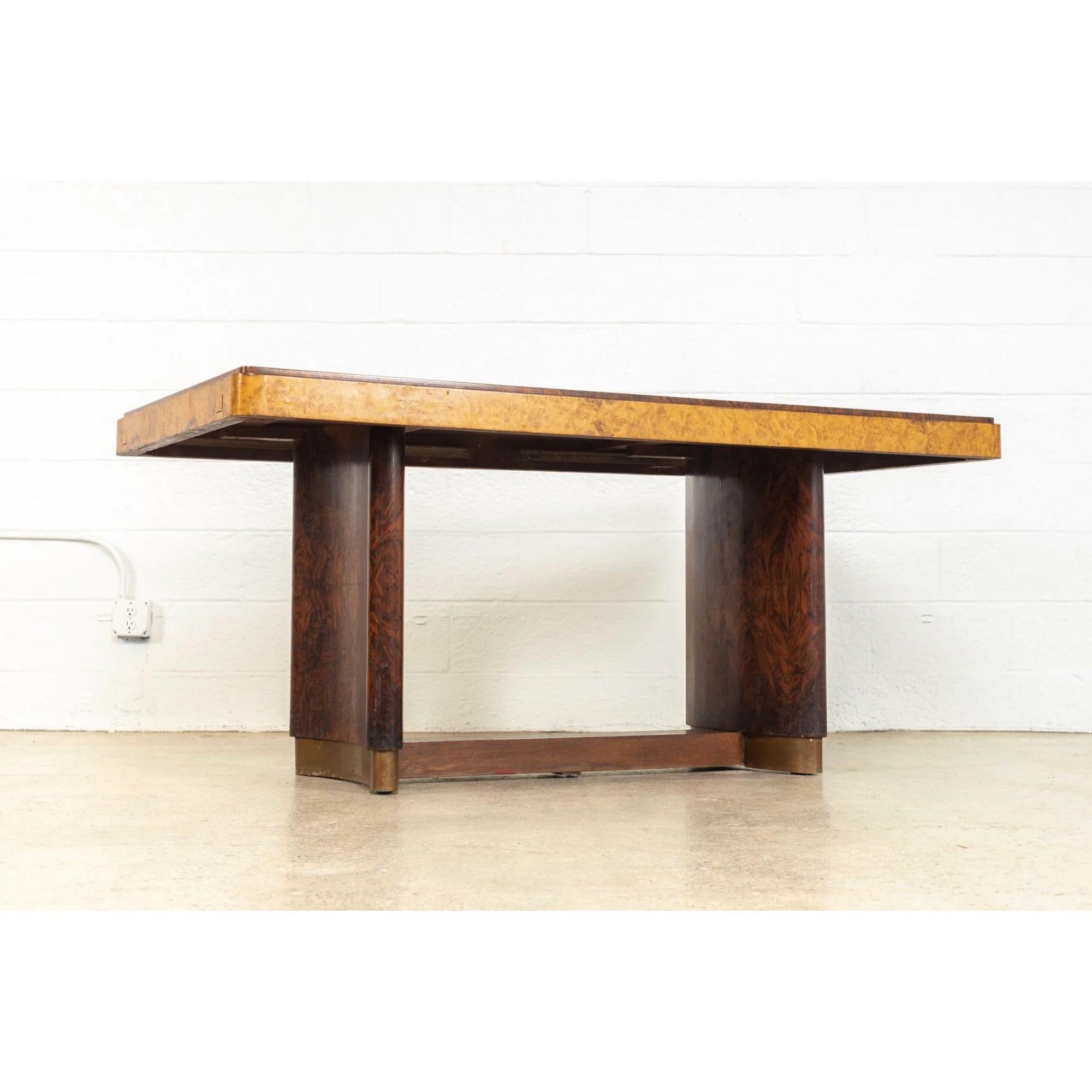 Antique Art Deco Dining Table in Burl Rosewood & Maple, 1930s In Good Condition In Detroit, MI