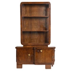 Antique Art Deco Display Cabinet Vitrine in Wood and Beveled Glass