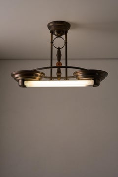 Antique Art Deco Double Fluorescent Ceiling Fixture in Patinated Bronze