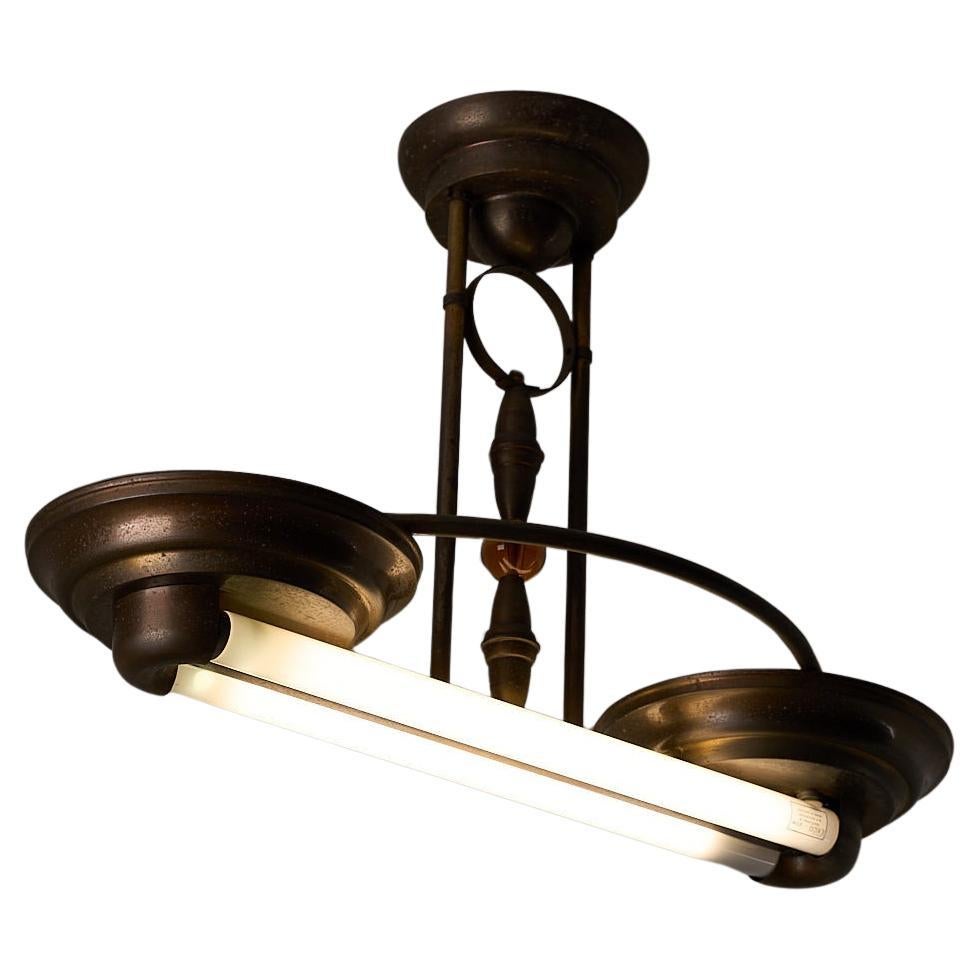 Plafoniera doppia fluorescente Arte Antiques in bronzo patinato