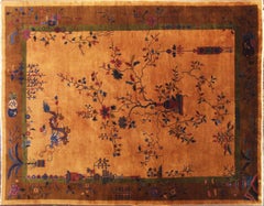 Antique Art Deco Dragon Carpet, Gold Color