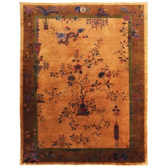 Antique Art Deco Dragon Carpet, Gold Color