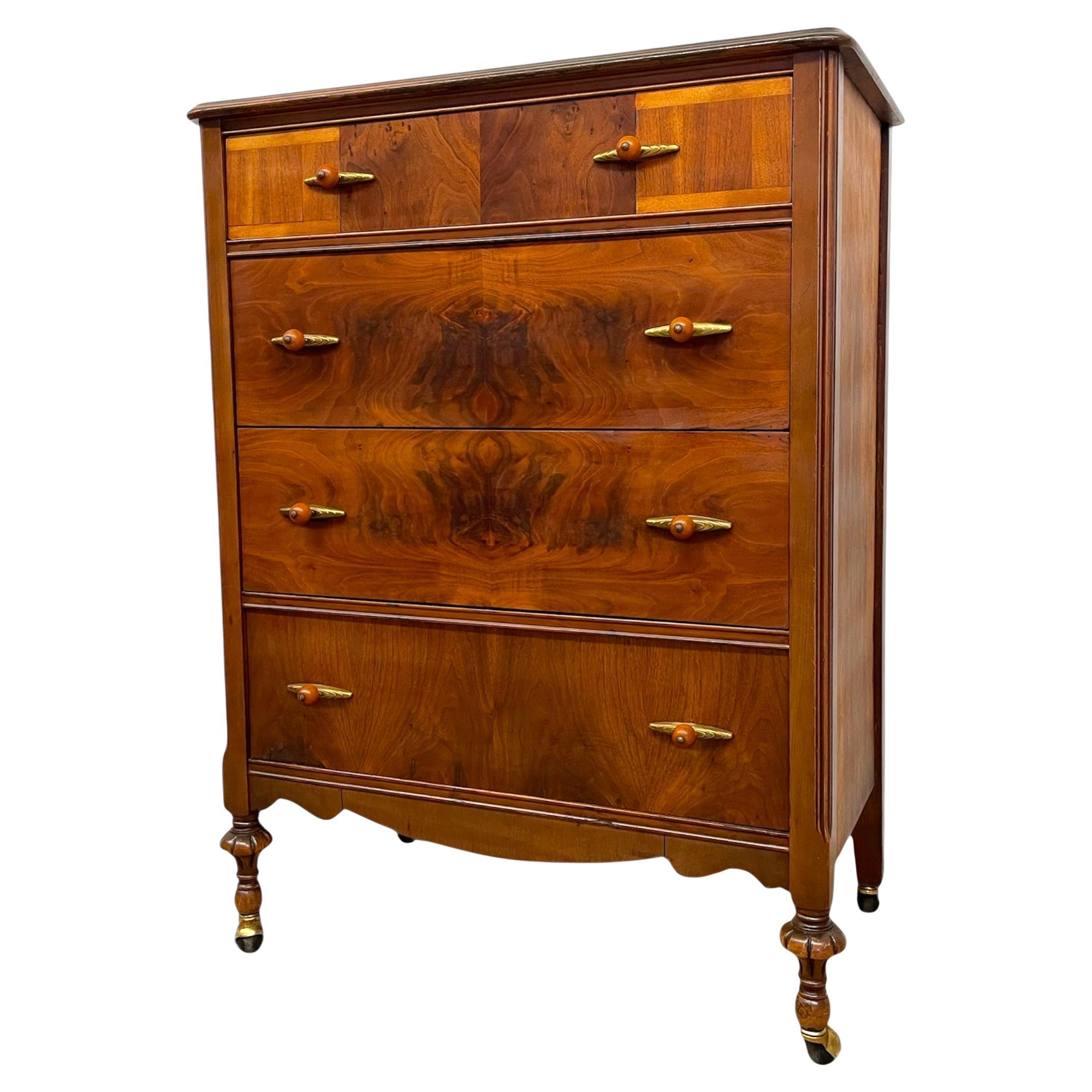 Antico comò Art Deco con maniglie in bachelite e ottone in vendita