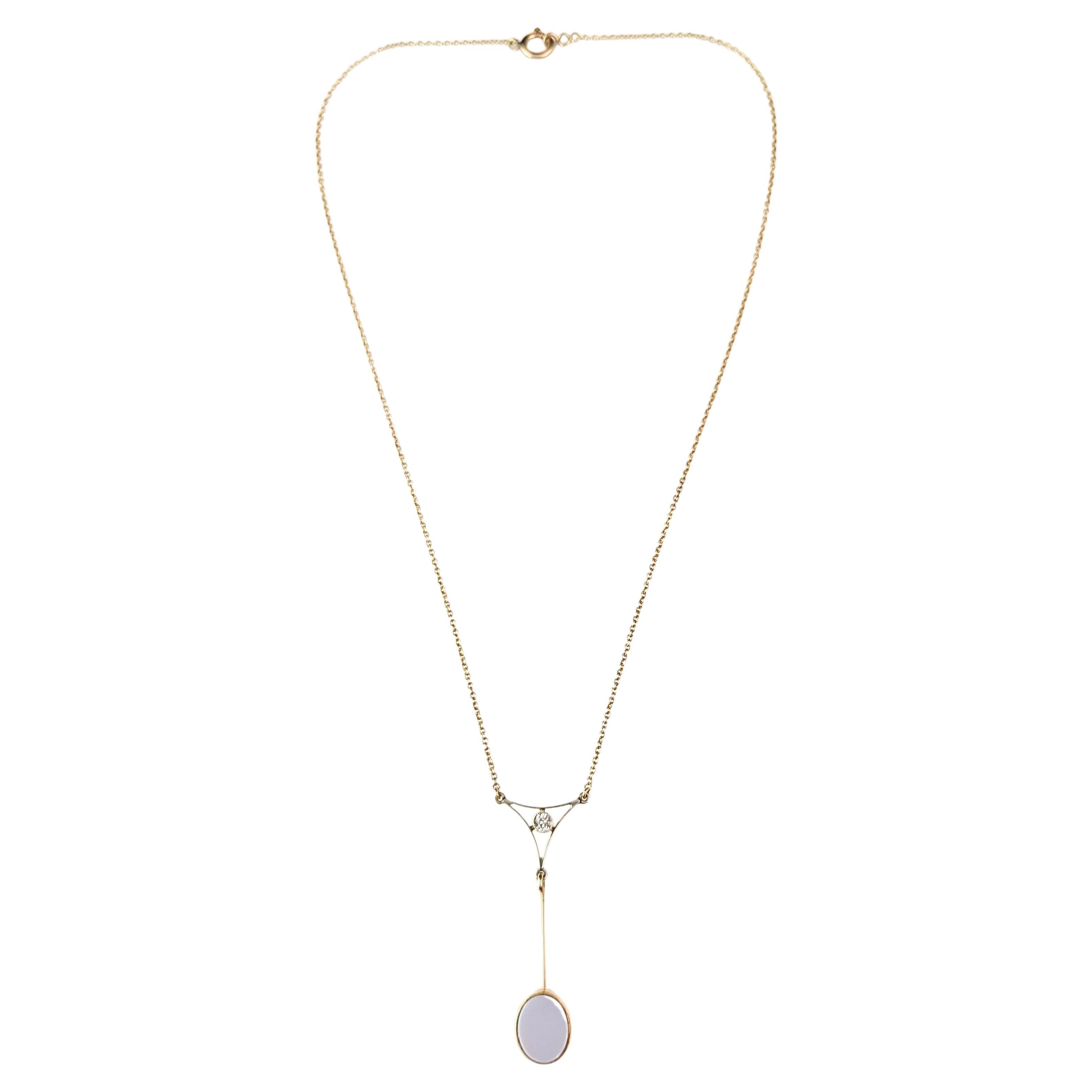 Antique Art Deco drop pendant necklace, Diamond and Sardonyx, 9kt gold  For Sale 6