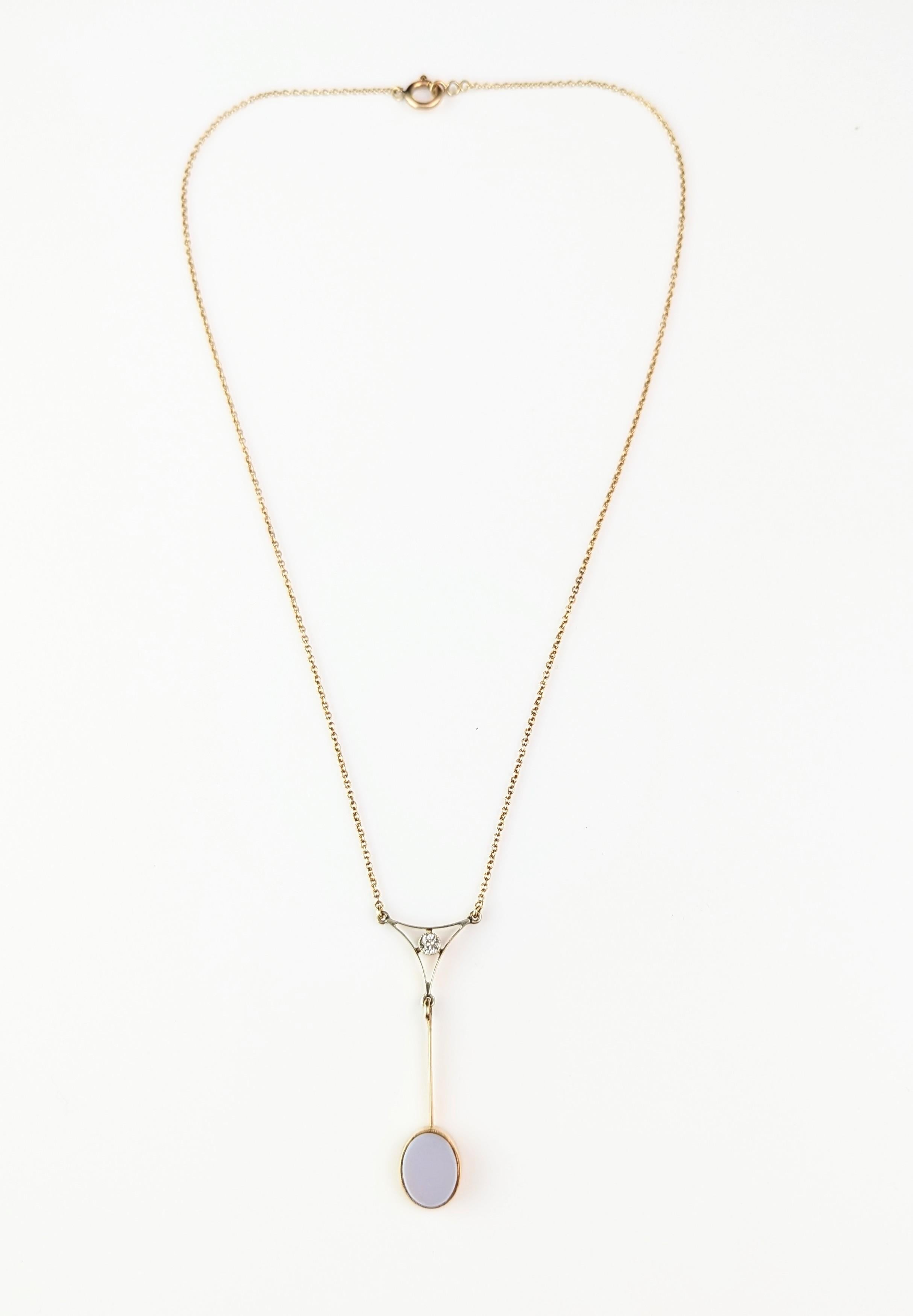 Antique Art Deco drop pendant necklace, Diamond and Sardonyx, 9kt gold  For Sale 7