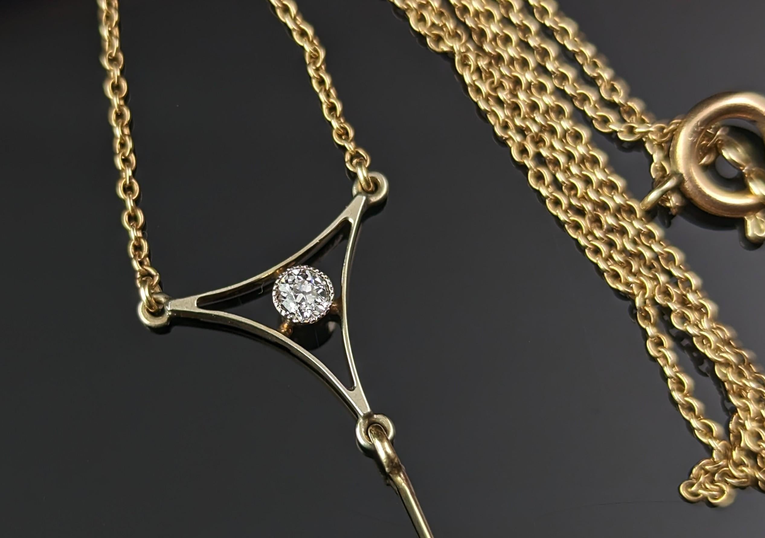 Antique Art Deco drop pendant necklace, Diamond and Sardonyx, 9kt gold  For Sale 1