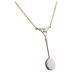 Antique Art Deco drop pendant necklace, Diamond and Sardonyx, 9kt gold 