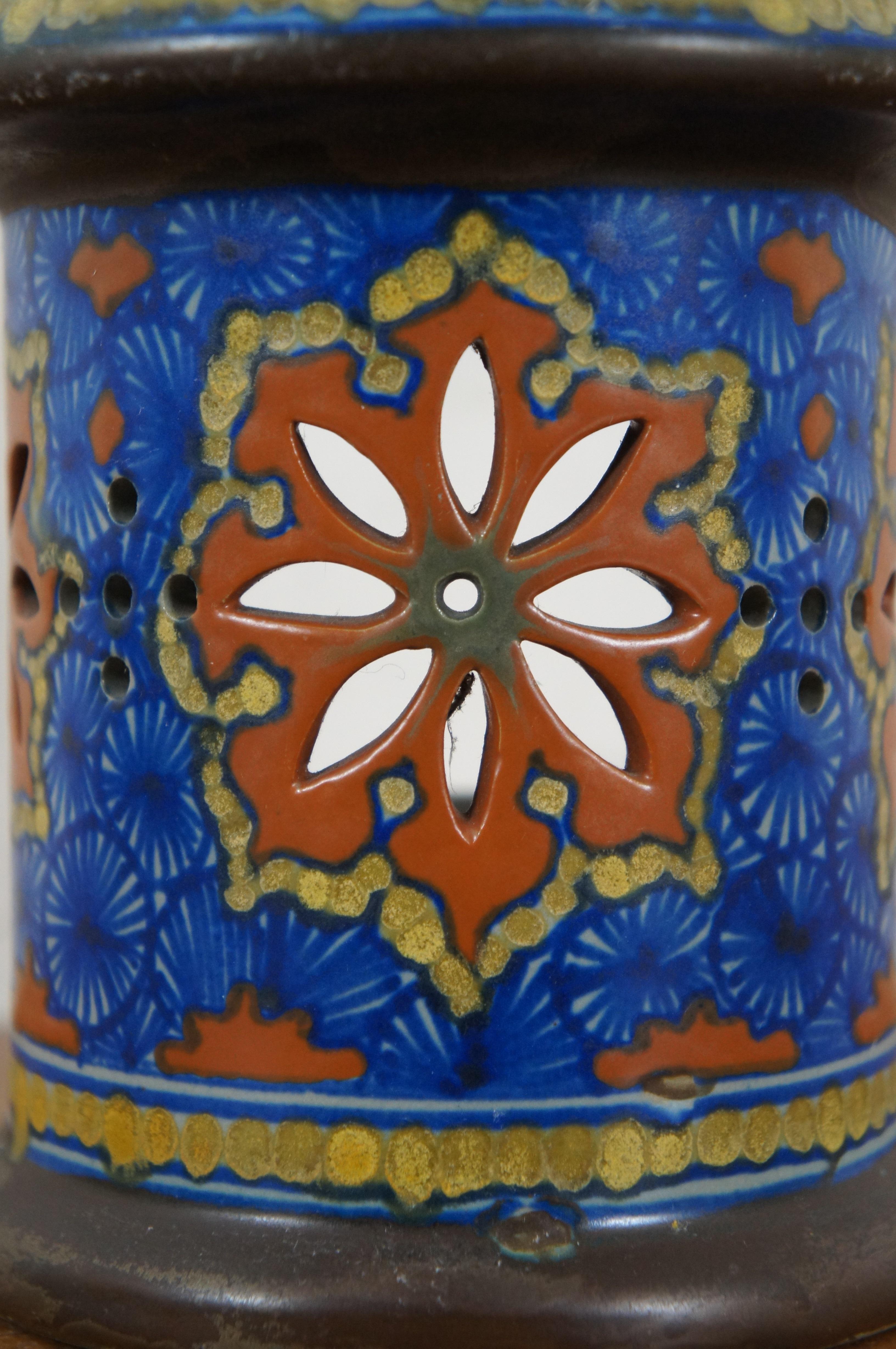 Antike Art Deco Niederländische Gouda a Jour Keramik-Nachtlicht-Kerzenleuchter-Laterne Votive 9