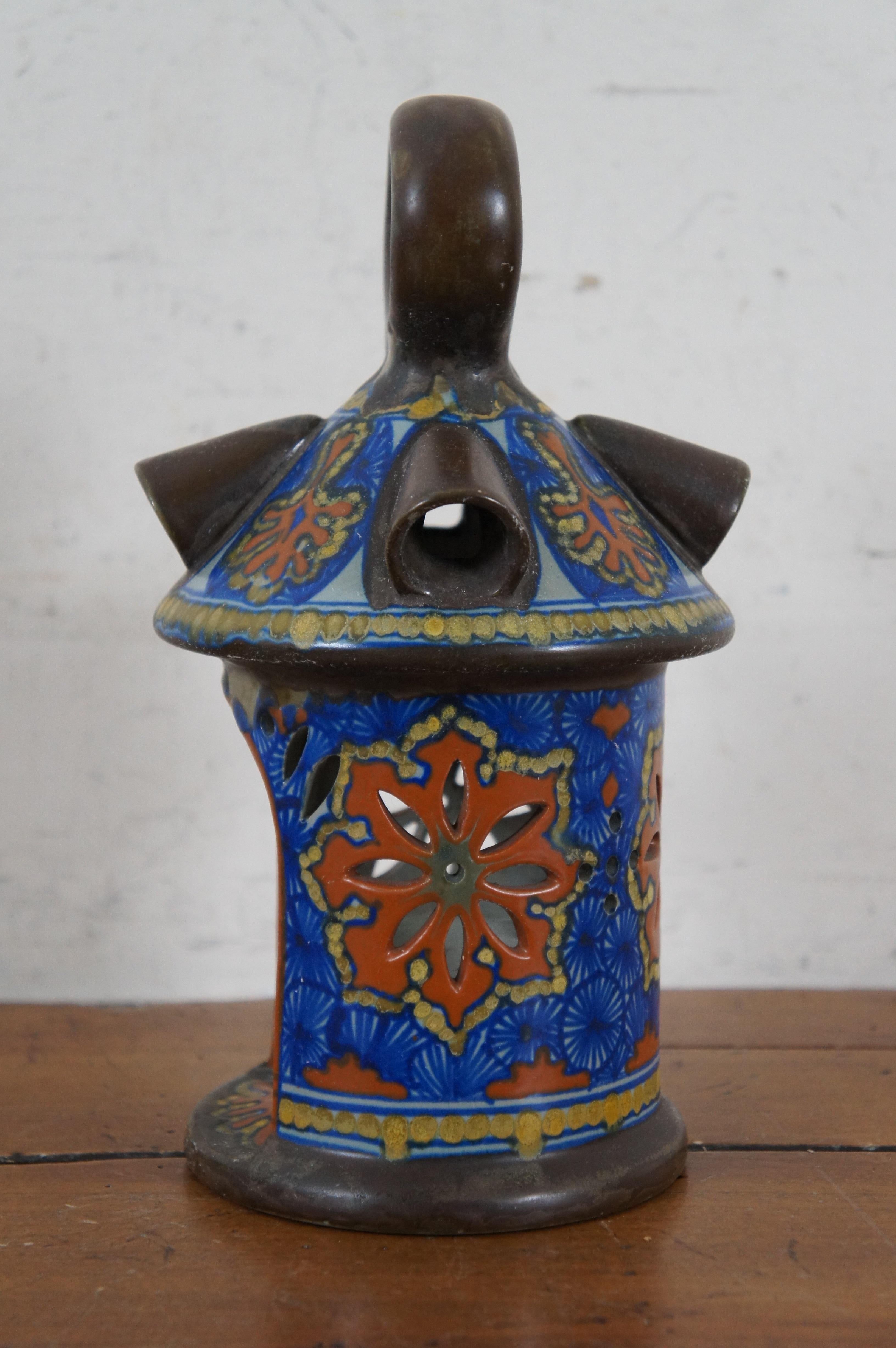 Antique Art Deco Dutch Gouda a Jour Ceramic Night Light Candle Lantern Votive 9