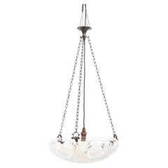 Antique Art Deco Early 20th Century Cut Glass Plafonnier Light Pendant, C.1930