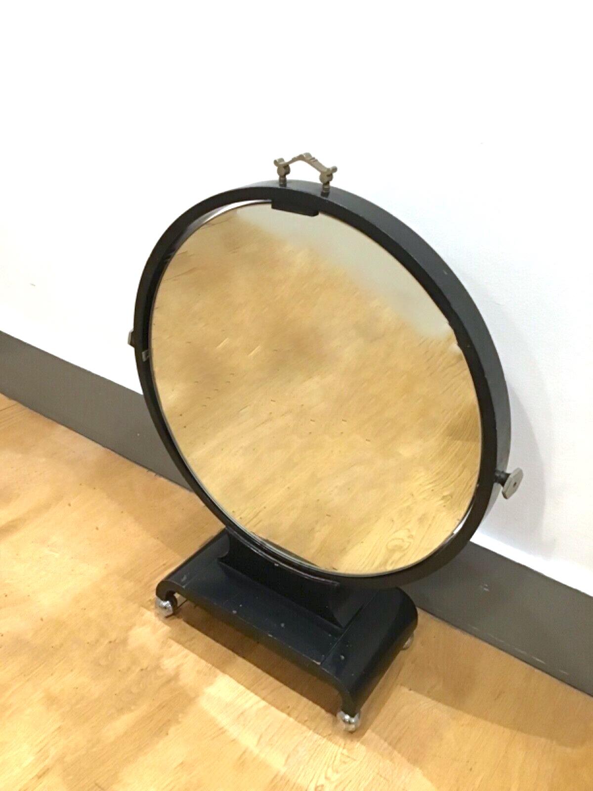 British Antique Art Deco Ebonised Round Table Top Mirror For Sale
