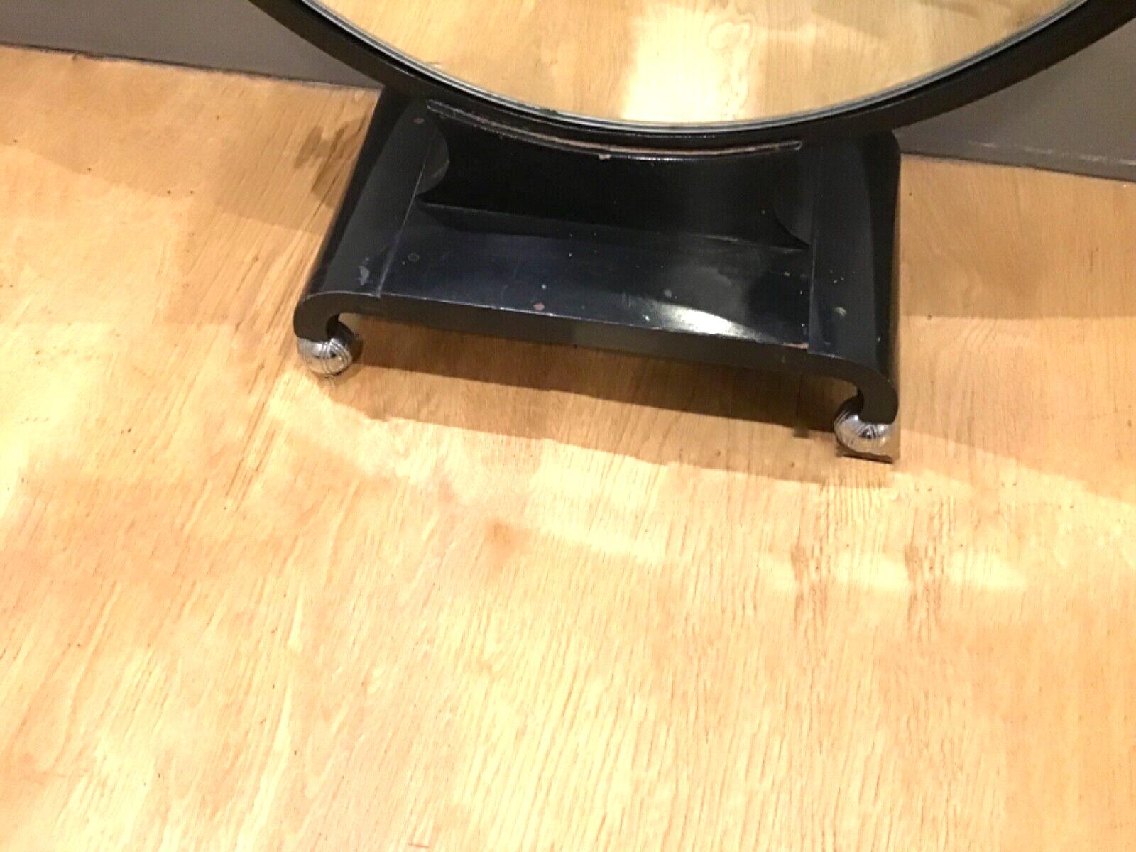 Antique Art Deco Ebonised Round Table Top Mirror In Good Condition For Sale In London, GB