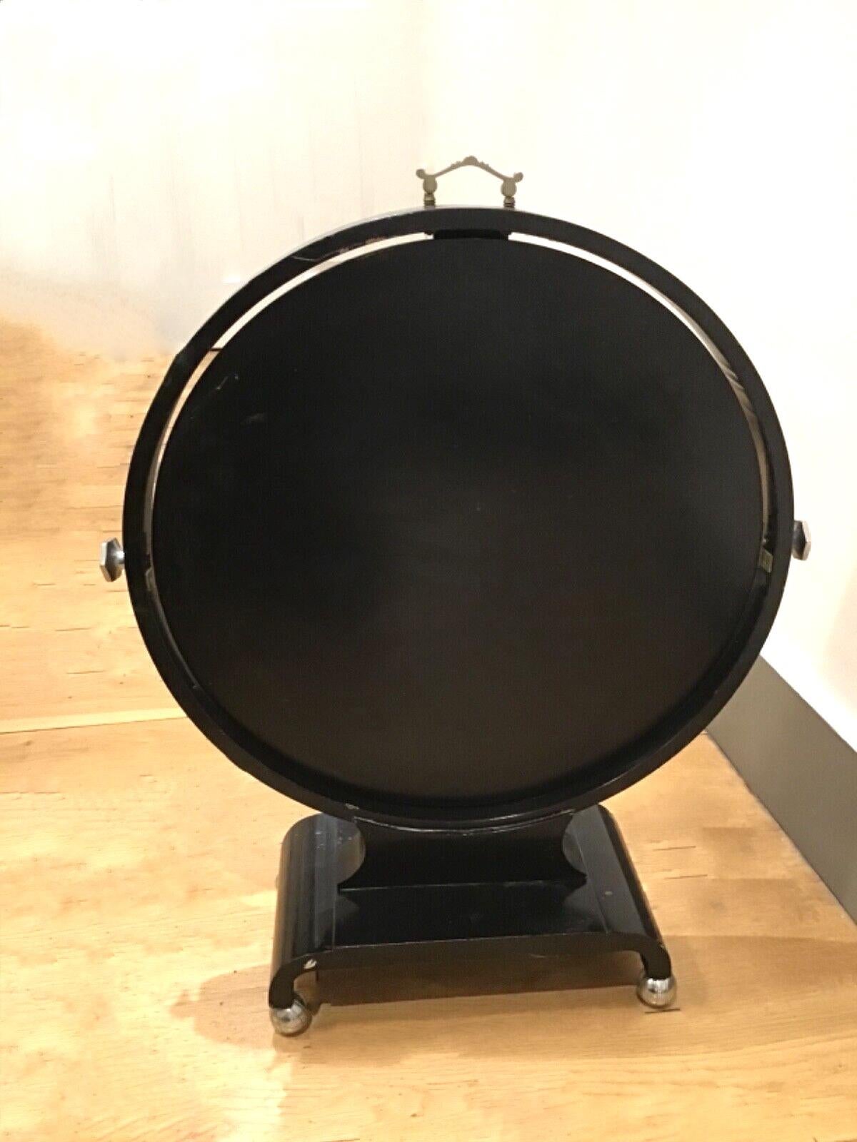 Antique Art Deco Ebonised Round Table Top Mirror For Sale 1