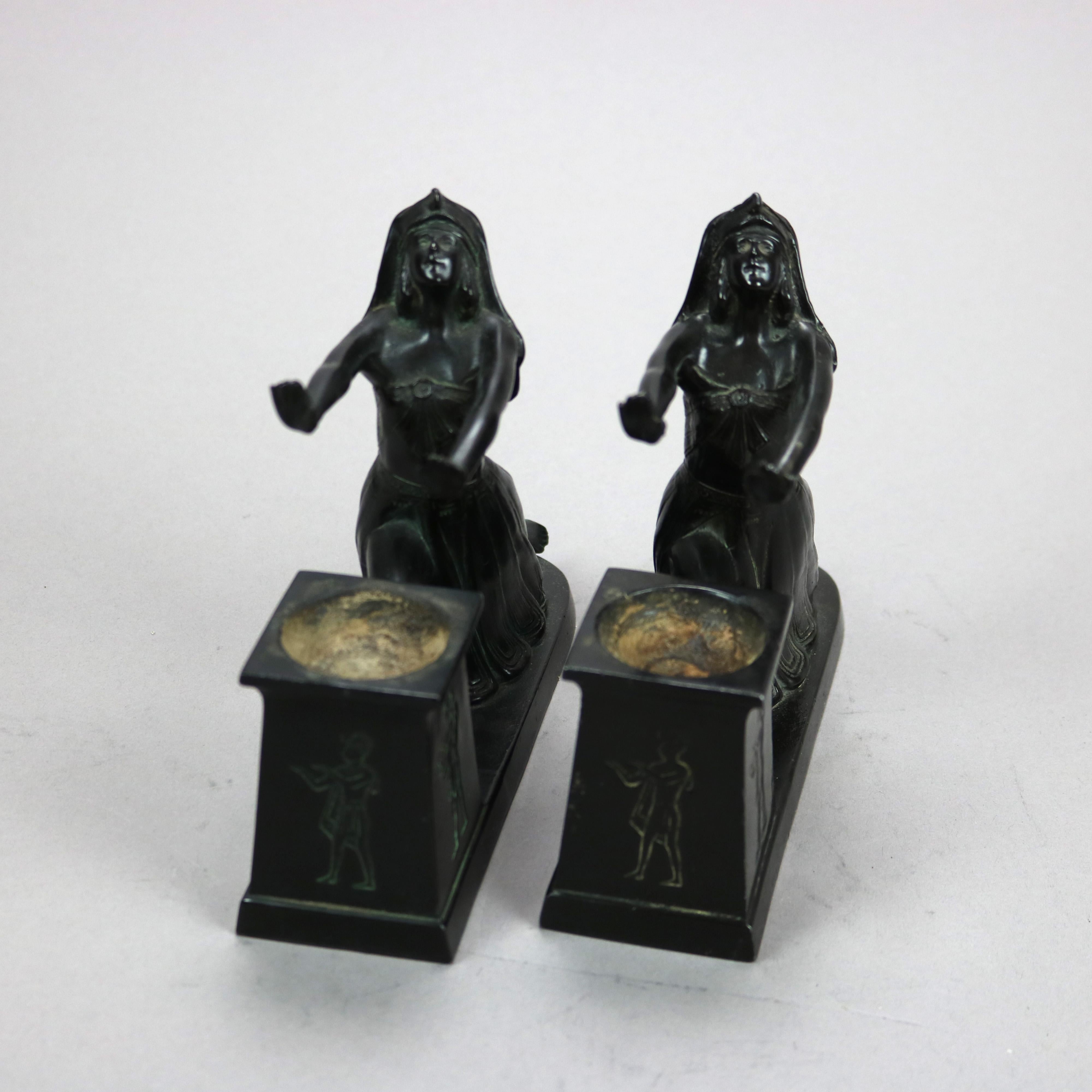 Antique Art Deco Egyptian Ebonized Figural Incense Burners by L.v. Aronson, 1924 In Good Condition In Big Flats, NY