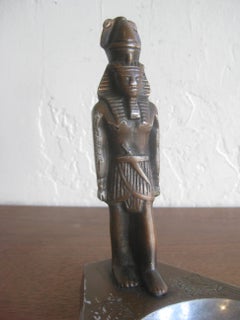Antique Art Deco Egyptian Revival Pharaoh Figural Aluminum Statue Ashtray