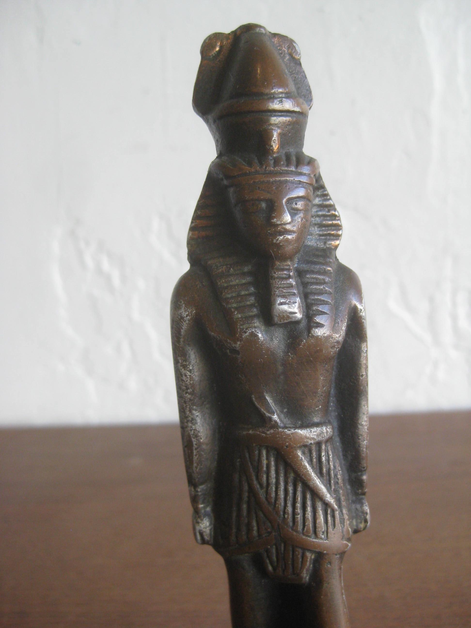 20th Century Antique Art Deco Egyptian Revival Pharaoh Figural Aluminum Statue Ashtray