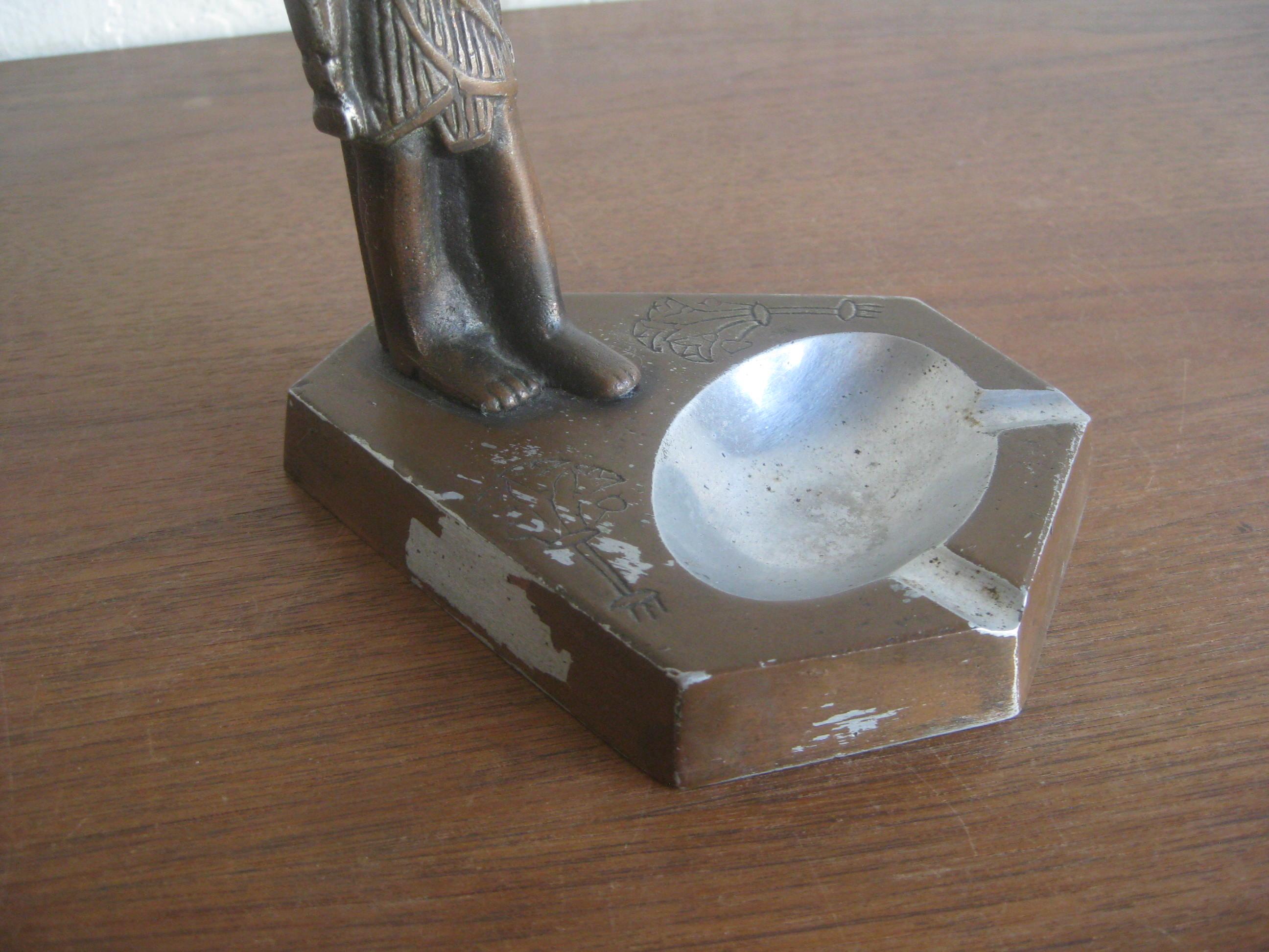 Antique Art Deco Egyptian Revival Pharaoh Figural Aluminum Statue Ashtray 2