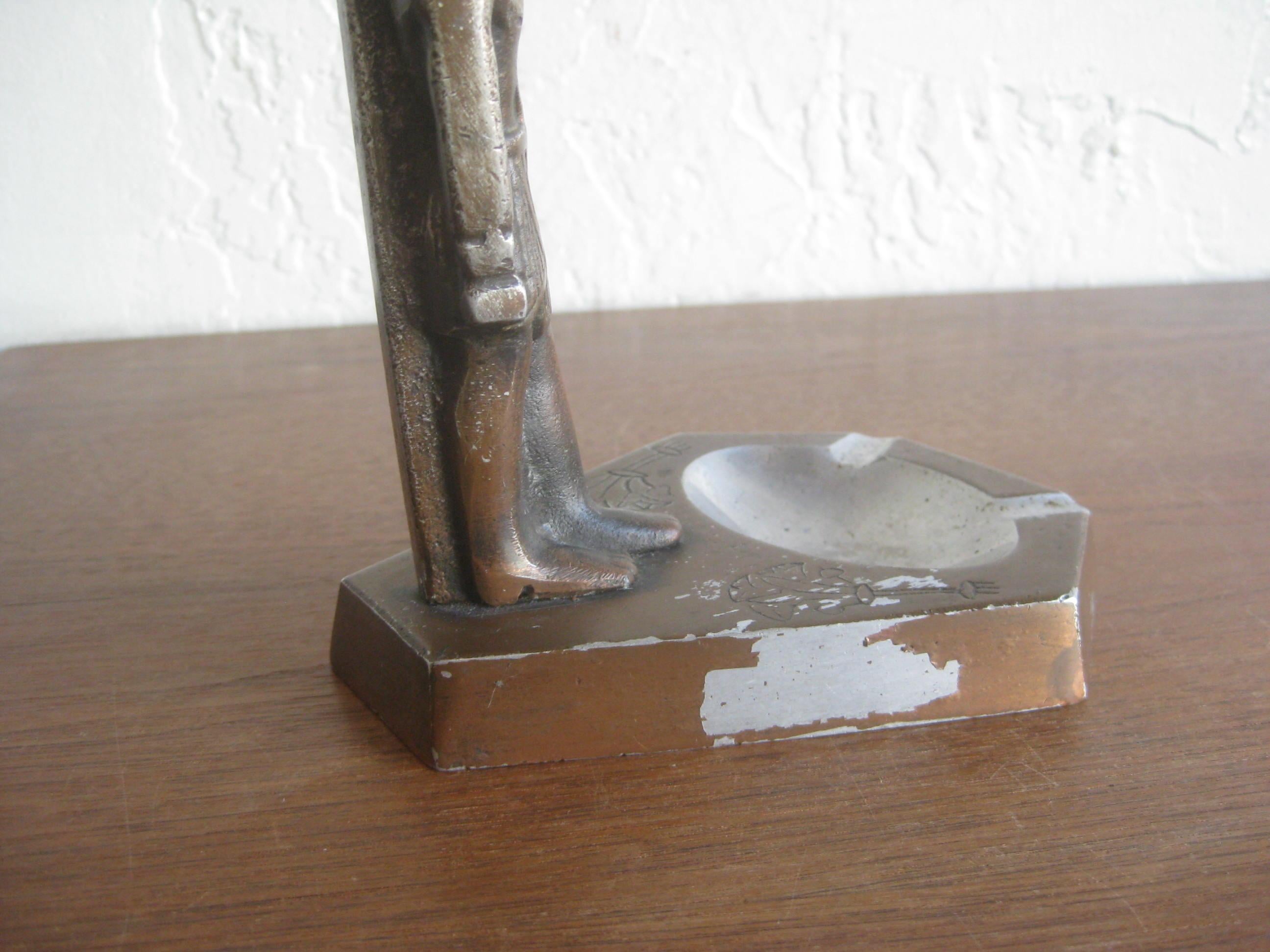 Antique Art Deco Egyptian Revival Pharaoh Figural Aluminum Statue Ashtray 3