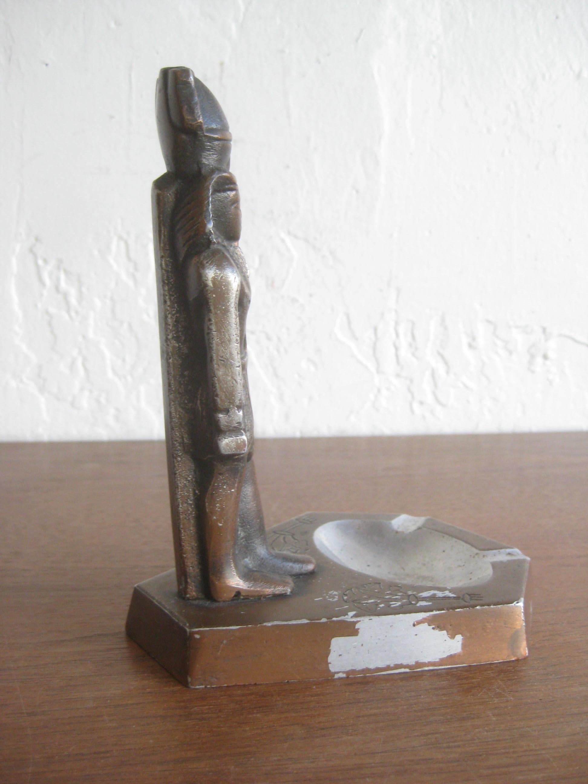 Antique Art Deco Egyptian Revival Pharaoh Figural Aluminum Statue Ashtray 4