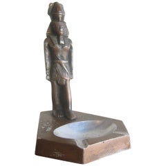 Antique Art Deco Egyptian Revival Pharaoh Figural Aluminum Statue Ashtray