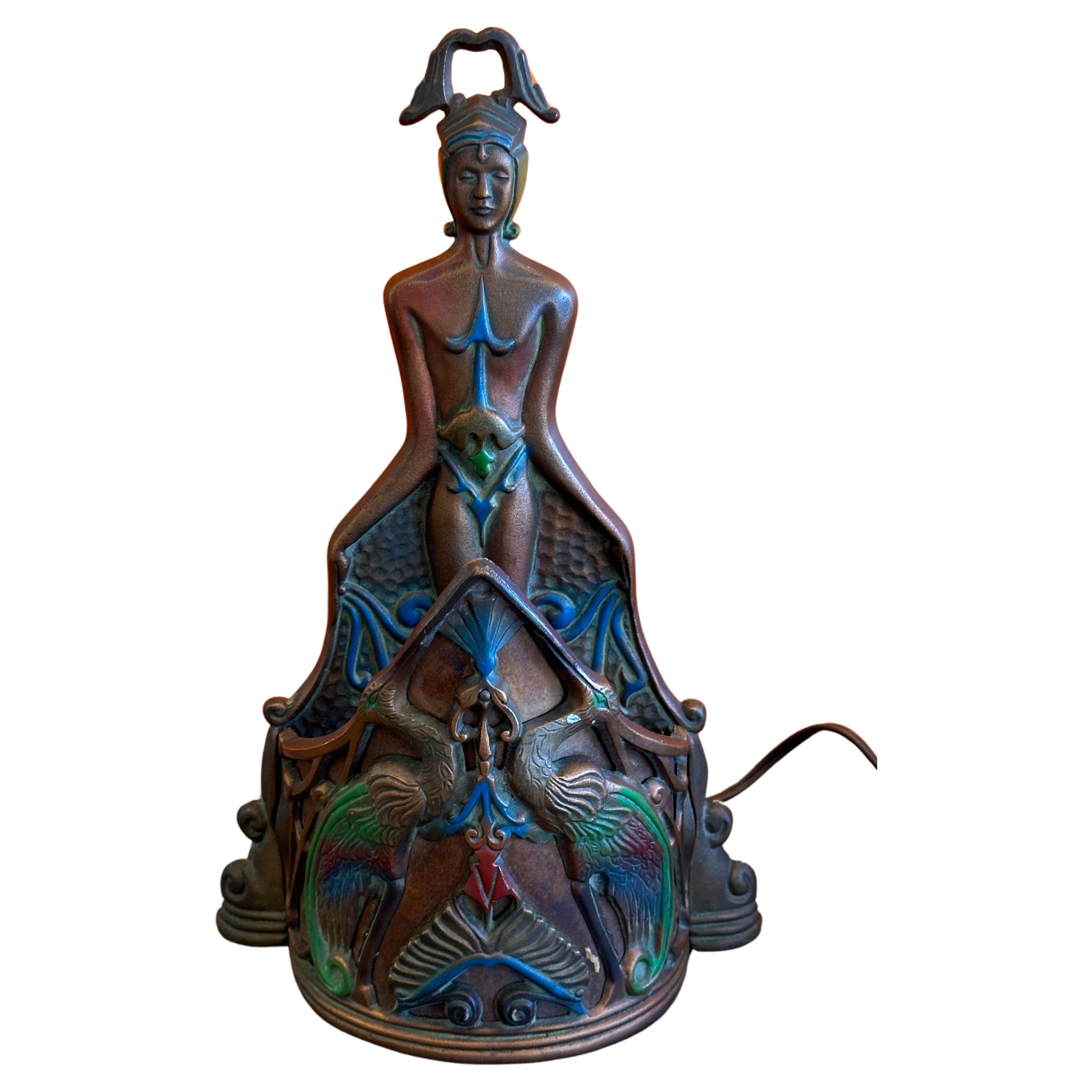 Antike Art-Déco-Tischlampe aus Bronze im ägyptischen Revival-Stil von Reiser Lamp Co. im Angebot 12