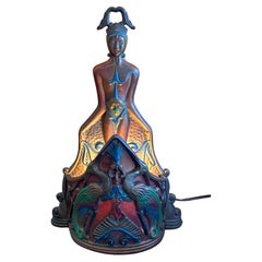 Antique Art Deco Egyptian Revival Style Bronze Table Lamp by Reiser Lamp Co.
