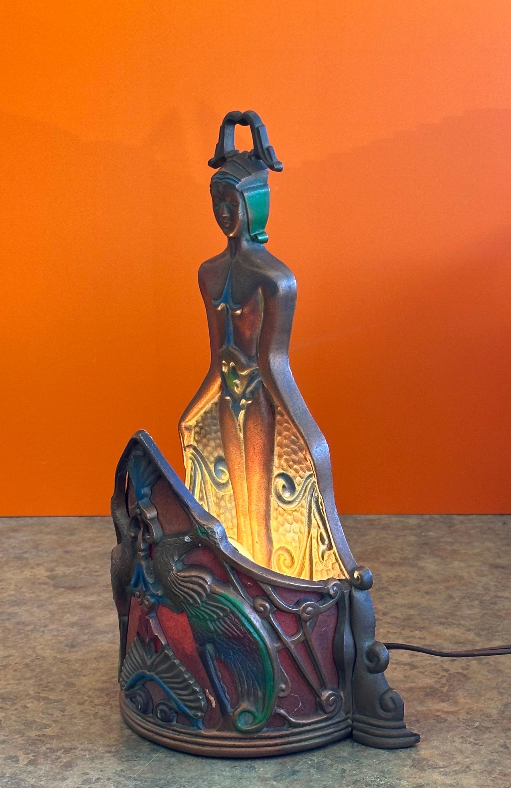 Antique Art Deco Egyptian Revival Style Bronze Table Lamp by Reiser Lamp Co. For Sale 2