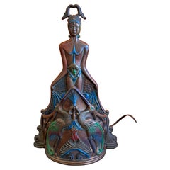 Antique Art Deco Egyptian Revival Style Bronze Table Lamp by Reiser Lamp Co.
