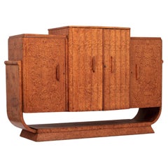 Antique Art Deco Elm Wood Bar Cabinet or Sideboard 1930s