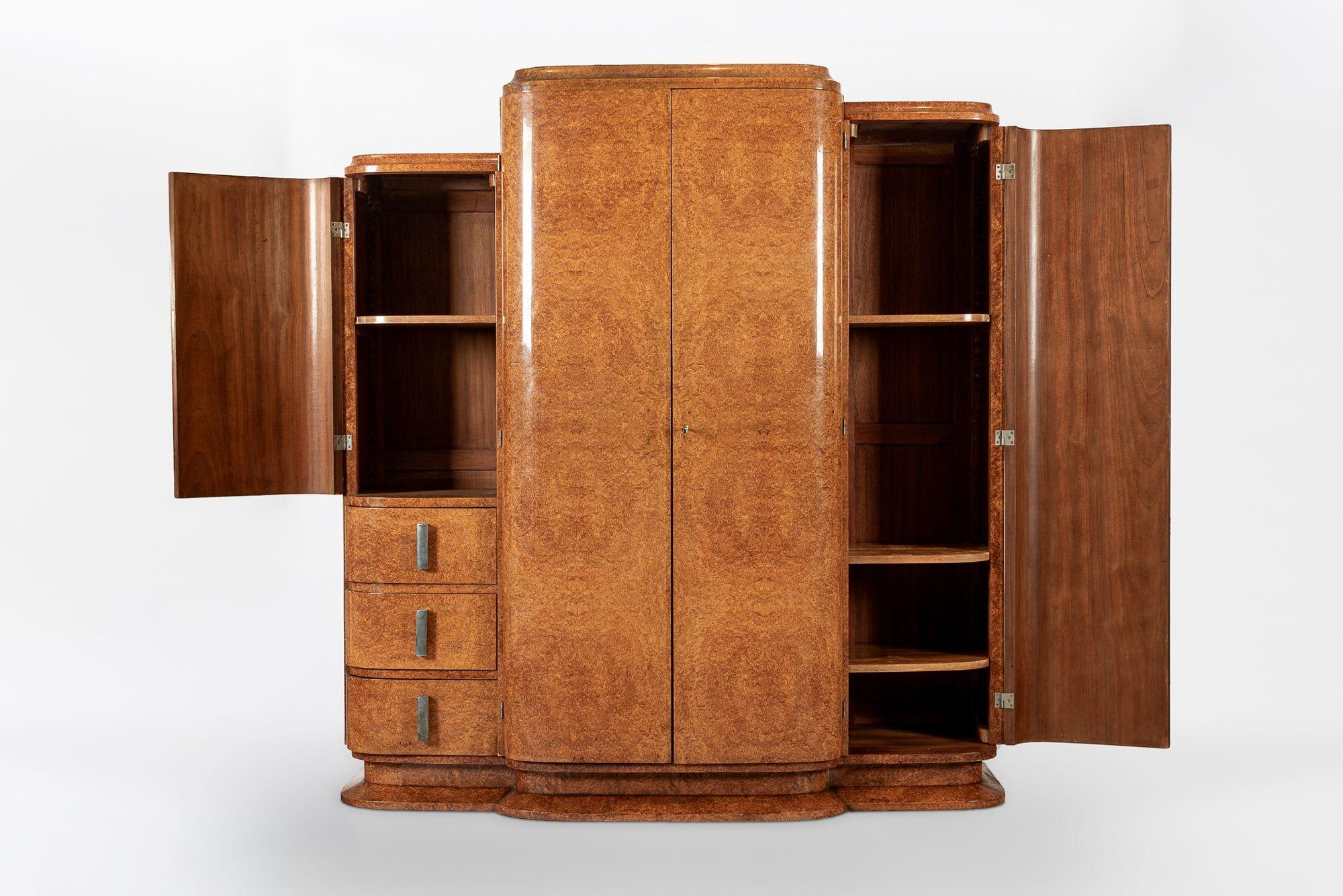 Art déco Antique Art Deco Elm Wood Mirror Armoire Cabinet, 1940s en vente