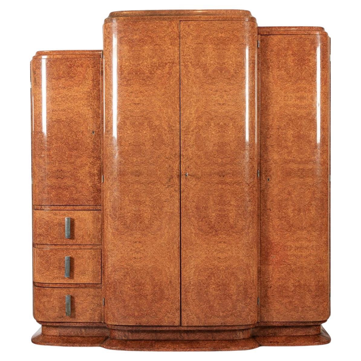Antique Art Deco Elm Wood Mirror Armoire Cabinet, 1940s en vente