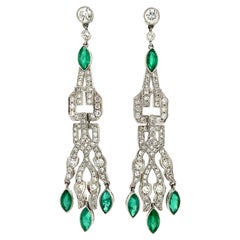 Antiguos Pendientes Art Decó de Esmeralda y Diamante en Platino de 1,04 ctw
