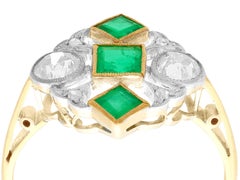 Antique Art Deco Emerald and Diamond Yellow Gold Cocktail Ring, circa 1920