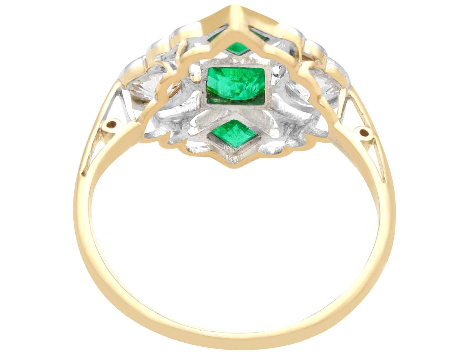 Square Cut Antique Art Deco Emerald and Diamond Yellow Gold Cocktail Ring, circa 1920 For Sale