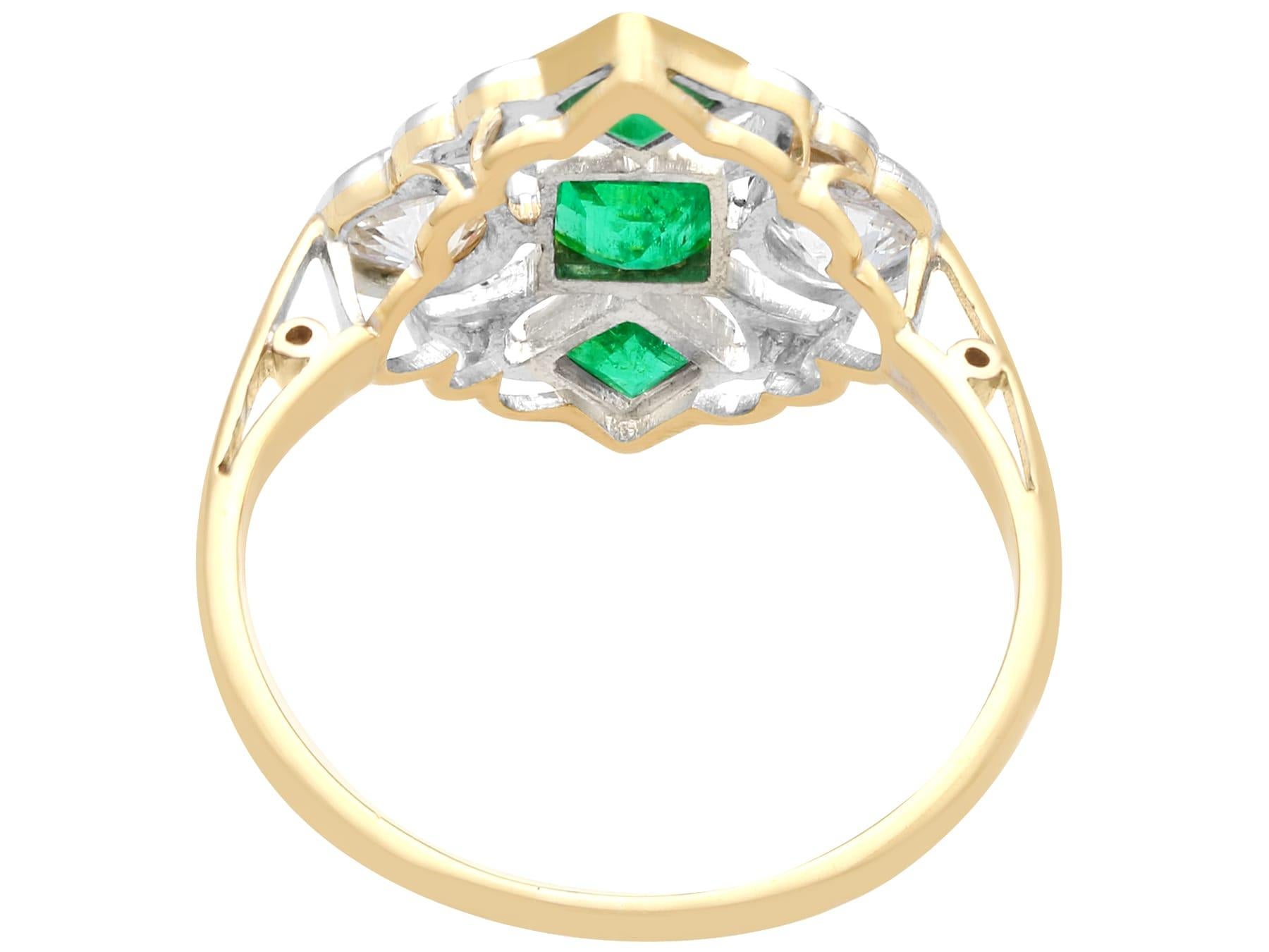 Square Cut Antique Art Deco Emerald and Diamond Yellow Gold Cocktail Ring, circa 1920 For Sale