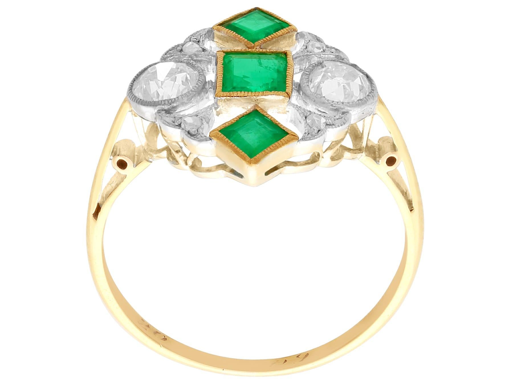 Antique Art Deco Emerald and Diamond Yellow Gold Cocktail Ring, circa 1920 In Excellent Condition For Sale In Jesmond, Newcastle Upon Tyne