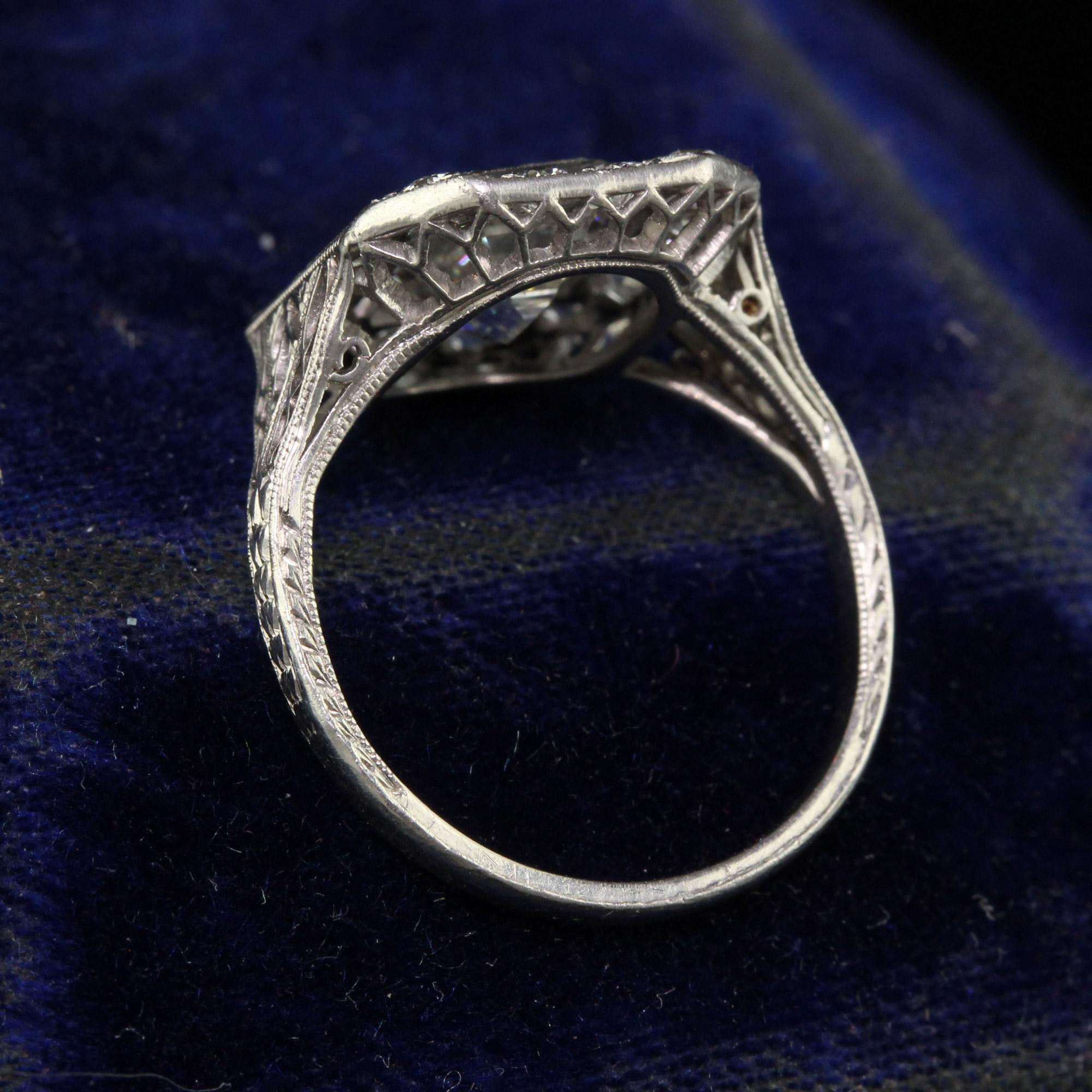 Women's Antique Art Deco Emerald Cut Diamond Filigree Engagement Ring - GIA For Sale