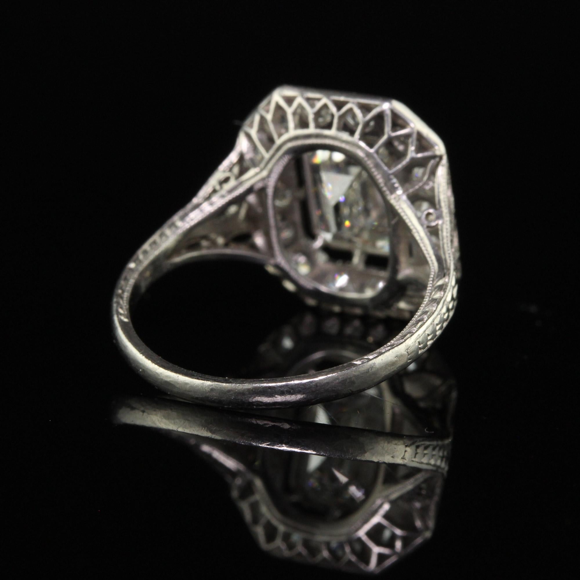 Antique Art Deco Emerald Cut Diamond Filigree Engagement Ring - GIA For Sale 2