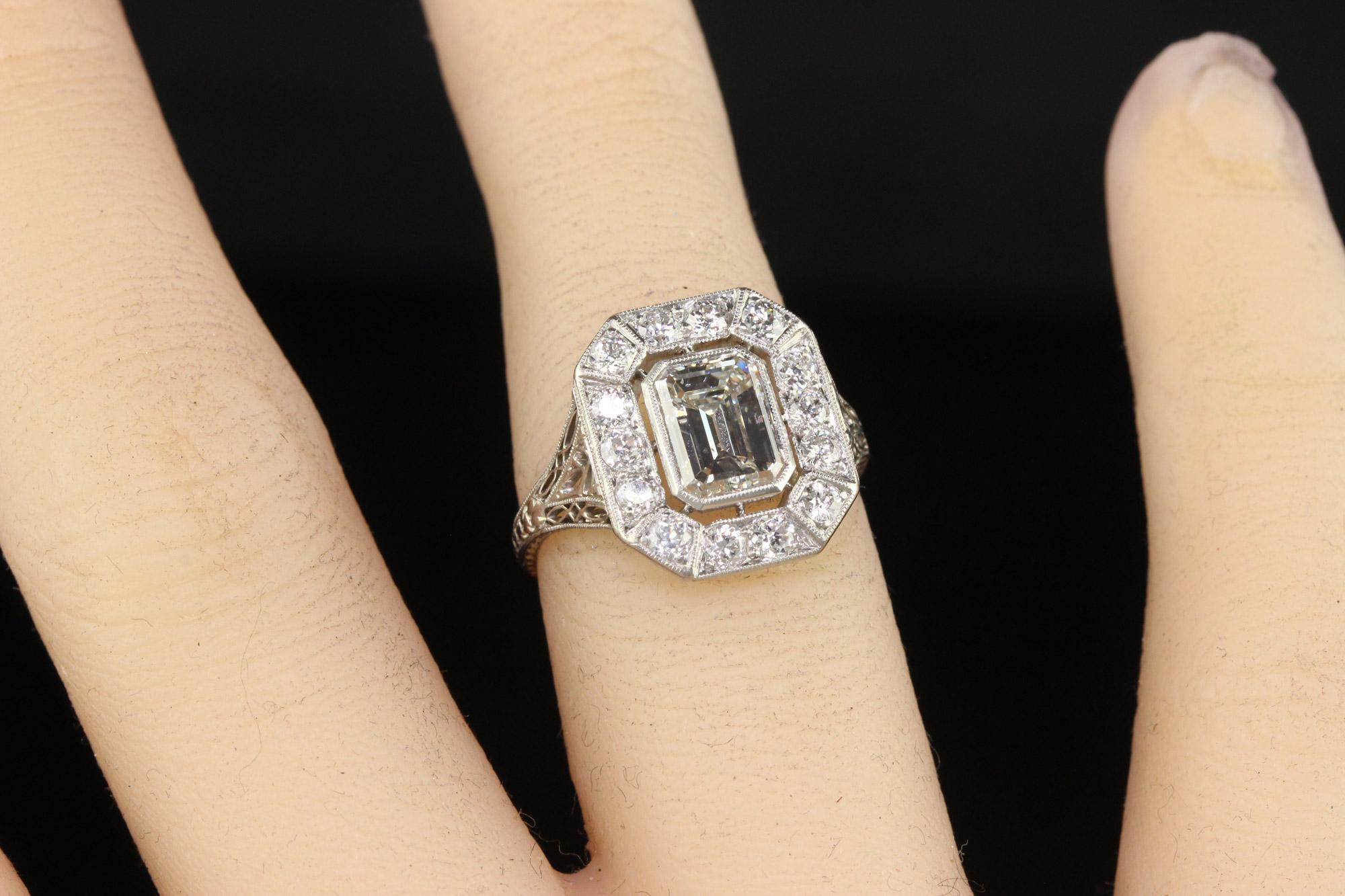 Antique Art Deco Emerald Cut Diamond Filigree Engagement Ring - GIA For Sale 4