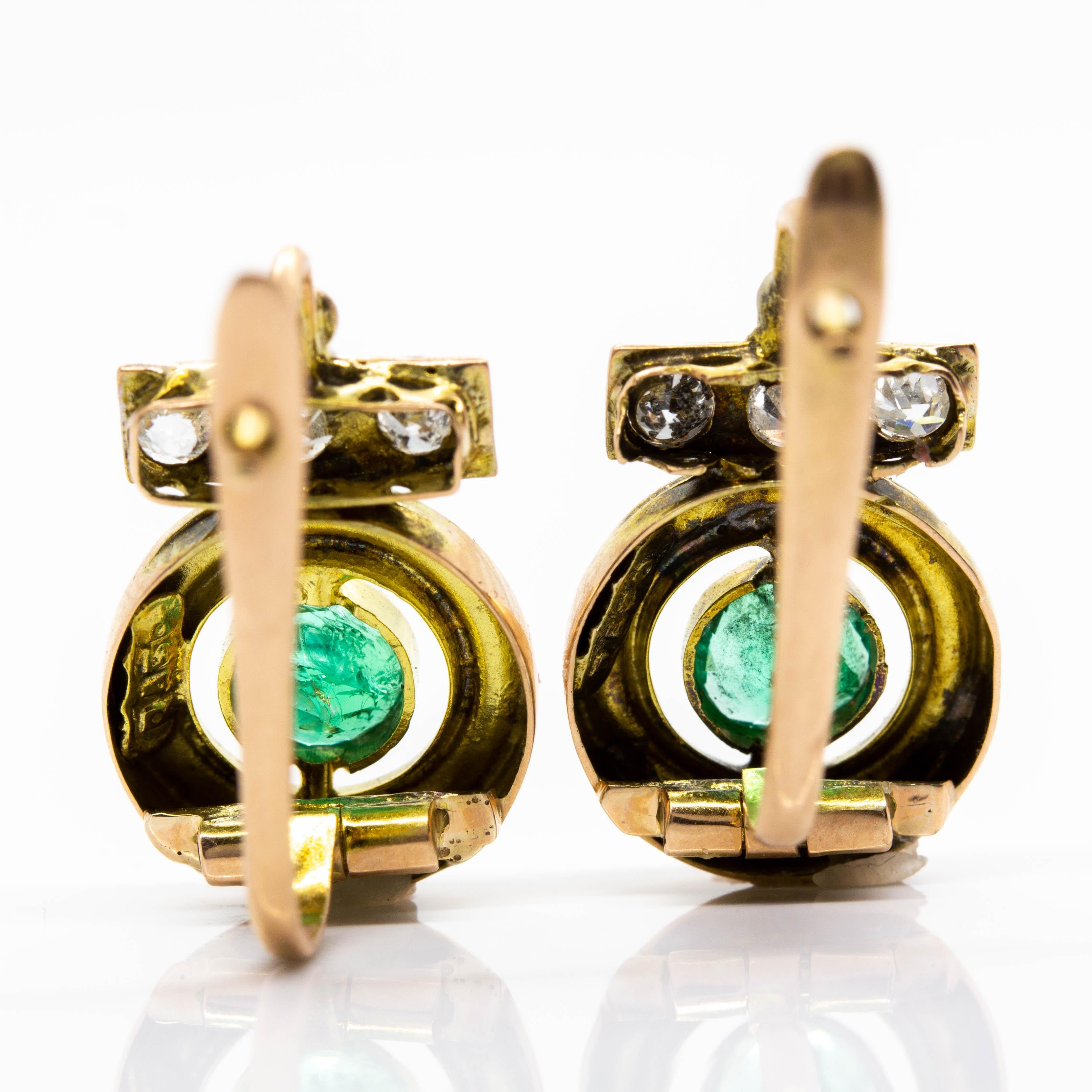 Art Deco Style Enamel, Diamond and Emerald Earrings In Excellent Condition For Sale In Miami, FL