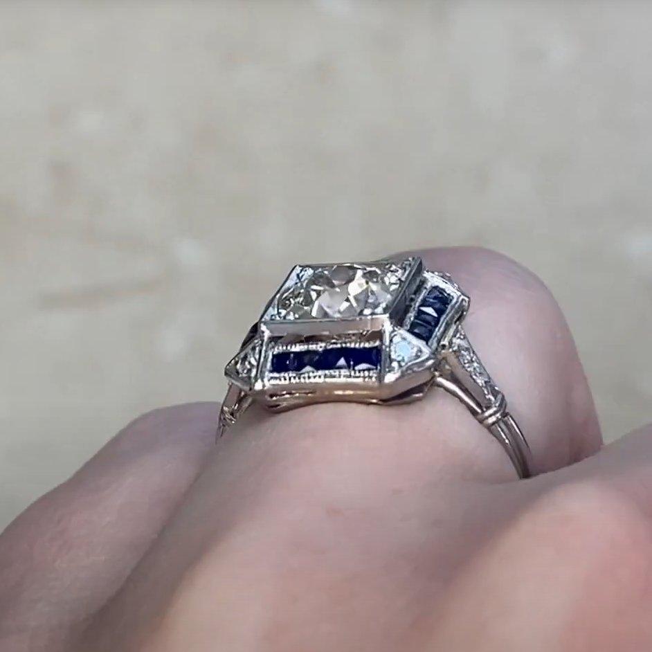 Women's Antique Art Deco Engagement Ring, Old Euro Cut (Approx 1.40-Carats), Platinum For Sale