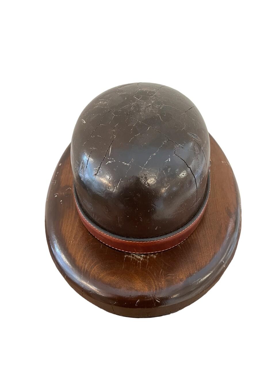 Leather Antique Art Deco English Hat Mold on Stand For Sale